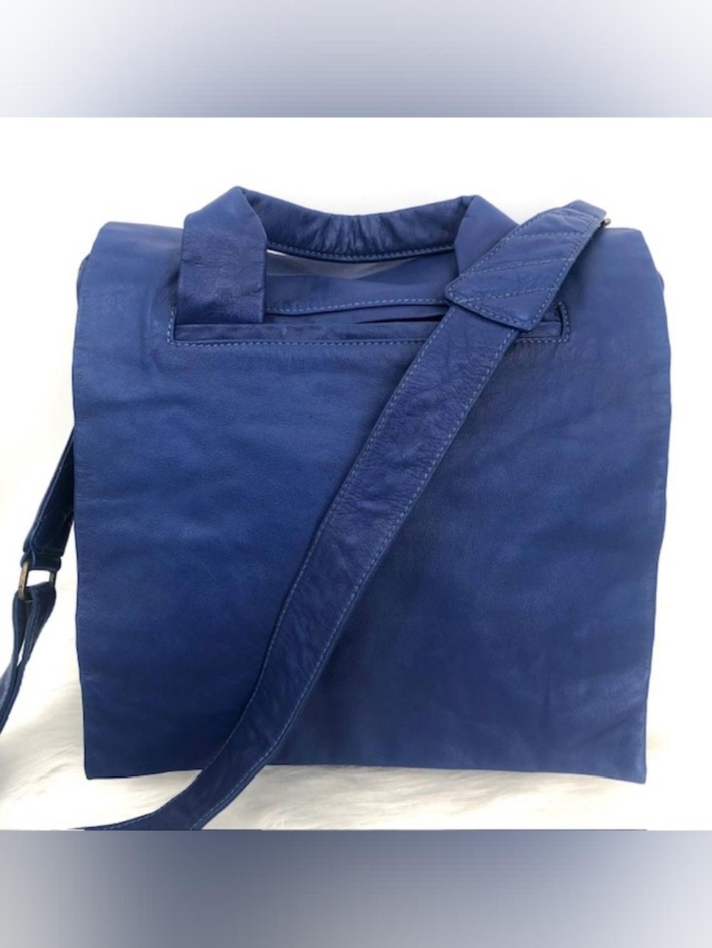 Dautore Blue Leather Messenger Bag - Purse, Bright Blue, Soft Pebbled Leather